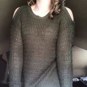 Cold-Shoulder Green Sweater